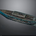 Vintage Old Boat With Blue Green Rusty Hull And Visible Interior Windows
