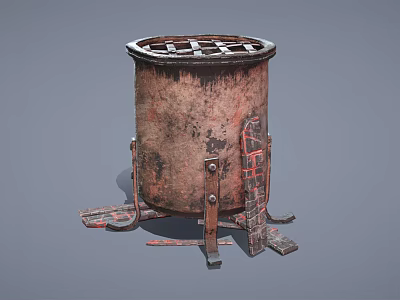 Old Rusty Metal Stove With Legs And Grate For Home Daily Use 3d model