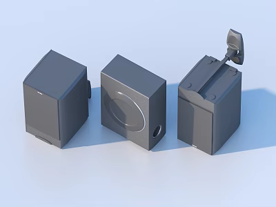 Three Gray Household Storage Boxes With Round Opening And Flip Lid Design 3d model
