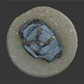 Blue Denim Backpack Placed On Circular Stone Platform With Black Background 3d model