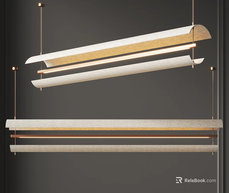 Modern Linear Pendant Light with Fabric Shade and Gold Metal Frame Design 3d model 