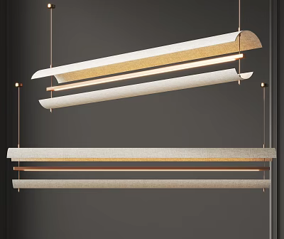 Modern Linear Pendant Light with Fabric Shade and Gold Metal Frame Design 3d model