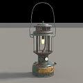 Vintage Teal Colored Portable Outdoor Lantern With Metal Frame Handle And Rustic Finish