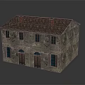 Old Building Model With Red Tiled Roof Weathered Brick Walls Red Doors And Arched Windows
