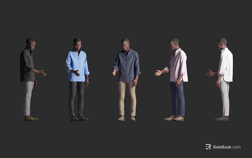 Men Posing in Different Stylish Outfits with Casual Shirts and Pants 3d model 