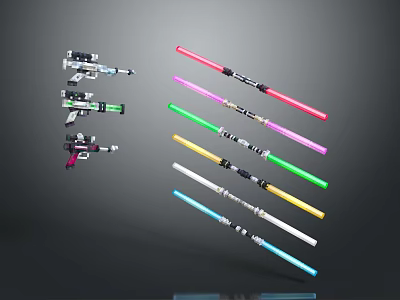 Weapons Collection Featuring Colorful Lightsabers And Blasters With Various Designs 3d model