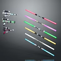 Weapons Collection Featuring Colorful Lightsabers And Blasters With Various Designs 3d model