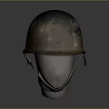 Vintage Brown Helmet with Green Rust Spots and Straps on Mannequin Head