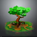 Vibrant Green Leaf Tree With Unique Red Trunk On Green Grass And Orange Soil