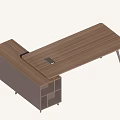 Modern Wooden Office Desk With Long Tabletop Metal Legs And Side Cabinet