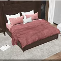 Double Bed Interior With Dark Wooden Headboard Red Bedding Pillows Nightstand And Sea View Window