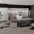 Modern Office Space With Sofa Coffee Table Desk Green Plant And Floor To Ceiling Windows