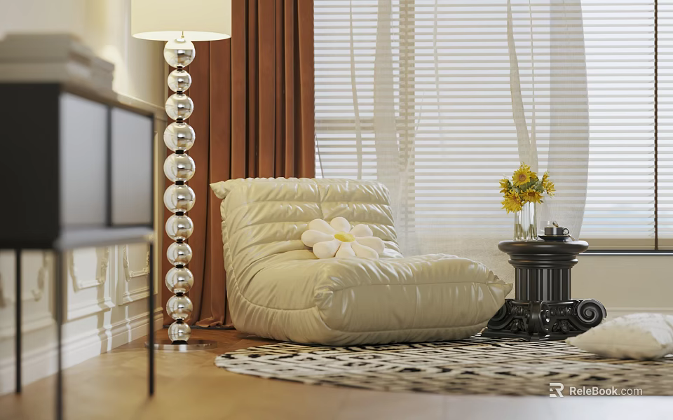 Modern Open Plan Dining and Living Room Interior With Sofa Rug And Decorative Lighting 3d model 