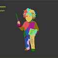 Cartoon Einstein Character Holding Pointer Stick And Book In Blue Coat