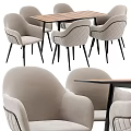 Modern Table and Chairs with Light Gray Quilted Velvet Chairs Wooden Tabletop and Black Legs