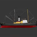 Vintage Ship Model With Yellow White Hull Black Chimney Mast And Ropes