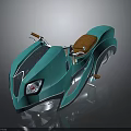 Turquoise Motorcycle with Brown Seat Streamlined Body and Unique Headlight Design