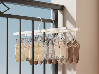 White Hanging Shelf With Clips For Socks Organizer Near Window Rail 3d model