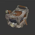 Cartoon Style Mining Cart With Stone Structure Orange Handles And Round Lights 3d model