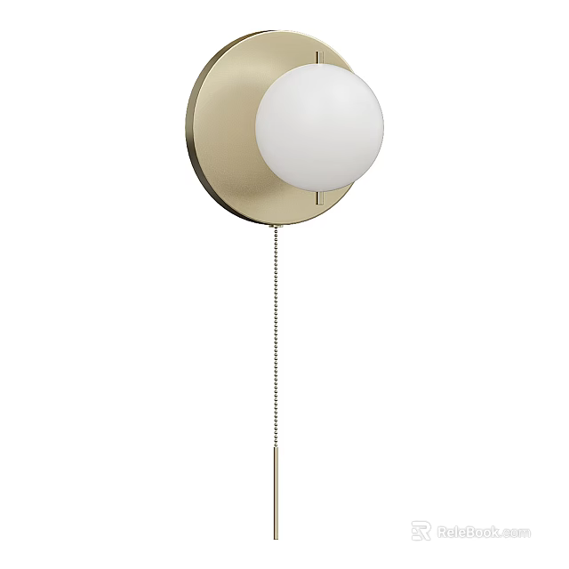 Modern Gold Base Wall Lamp With White Ball Shaped Glass Shade And Pull Chain 3d model 