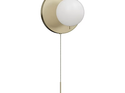 Modern Gold Base Wall Lamp With White Ball Shaped Glass Shade And Pull Chain 3d model