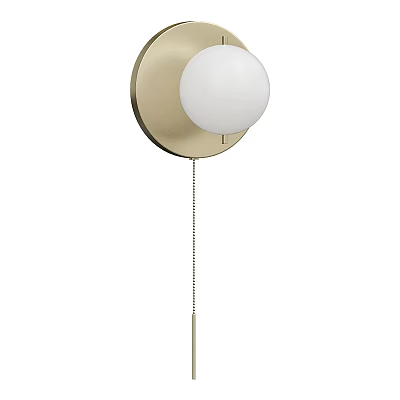 Modern Gold Base Wall Lamp With White Ball Shaped Glass Shade And Pull Chain 3d model
