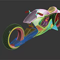 Futuristic White Red Blue Motorcycle With Streamlined Body And Orange Rimmed Wheels