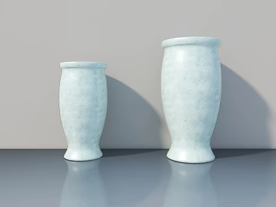 Two Light Blue Textured Vases In Modern Minimalist Style With Gray Background And Surface 3d model