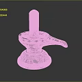 Grey Decorative Object With Yellow Accents Cylindrical Top And Spout like Extension