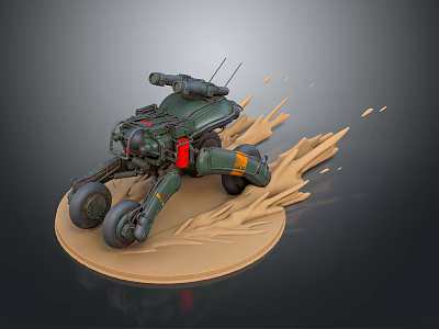 Green Smart Tactical Machine With Cannon Wheels And Sand Splash 3d model