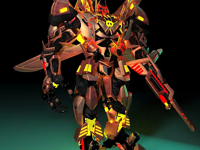 Smart Robot with Mechanical Structure Illuminated Yellow Red Lights and Futuristic Design 3d model