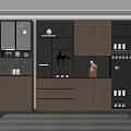 Modern Wood Storage Cabinet System With Open Shelves Dishes Cups Decor And Coffee Maker