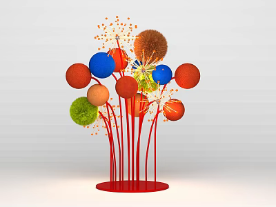 Vibrant Art Installation Featuring Red Stems And Colorful Spherical Elements With Radiant Details 3d model