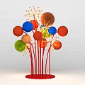Vibrant Art Installation Featuring Red Stems And Colorful Spherical Elements With Radiant Details