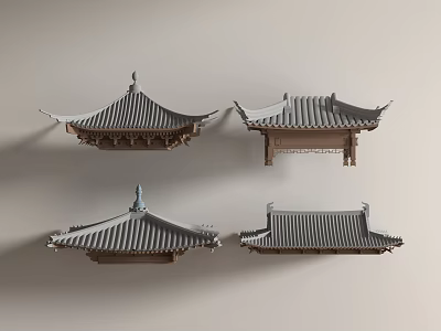 Traditional Chinese Architecture Roof Models With Curved Eaves And Ornate Details 3d model
