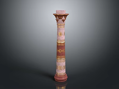 Ornate Decorative Column With Gold Accents And Pink Carved Patterns 3d model