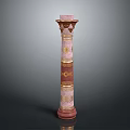 Ornate Decorative Column With Gold Accents And Pink Carved Patterns
