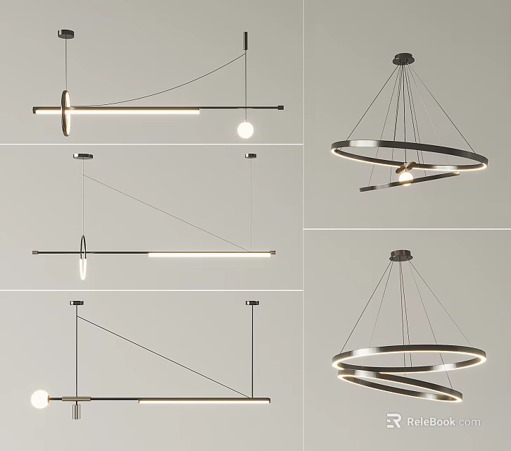 Modern Contemporary Pendant Lights With Geometric Circular And Linear LED Designs 3d model