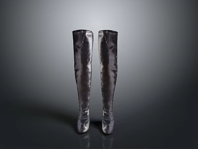 Shiny Silver Long Leather Boots With Glossy Surface On Dark Background 3d model