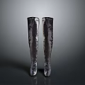 Shiny Silver Long Leather Boots With Glossy Surface On Dark Background