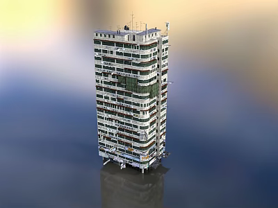 Tall Building Structure With Multiple Floors And Water Reflection 3d model