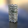 Tall Building Structure With Multiple Floors And Water Reflection 3d model