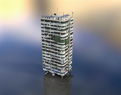 Tall Building Structure With Multiple Floors And Water Reflection 3d model