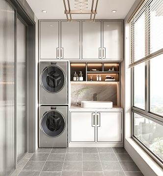 New Chinese Style Balcony Washing Machine Cabinet 3d model