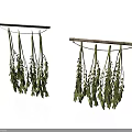 Two Sets of Hanging Green Leaf Plants On Wooden Poles With Cascading Foliage