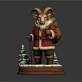 Goat Santa Claus Figurine With Red Outfit Staff Bag And Snowy Base With Small Trees
