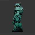 Green Metallic Armored Robot Character With Sci Fi Humanoid Exoskeleton Standing Pose