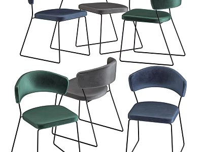 Modern Dining Chairs With Velvet Seats And Metal Frames In Green Gray Blue Tones 3d model