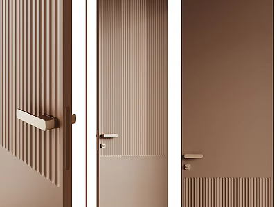 Modern Brown Hinged Door Design With Vertical Stripes And Metal Handle 3d model