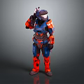 Futuristic Sci Fi Character Wearing Blue And Orange Armored Suit With Helmet